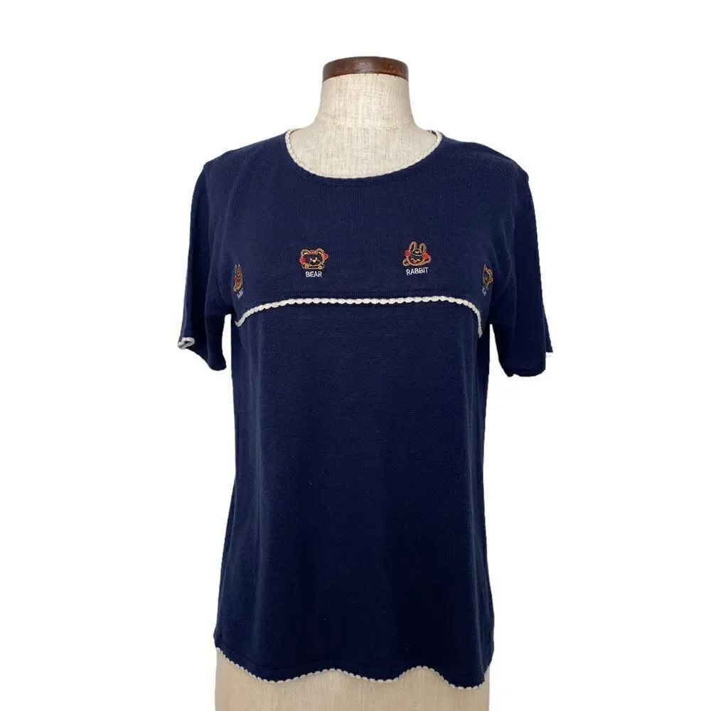 Vintage rabbit and bear short sleeve sweater